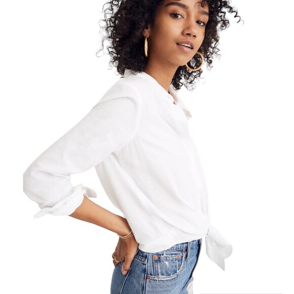 Madewell White Tie-Front Shirt Size Small Summer Vacation Lightweight - Picture 1 of 12